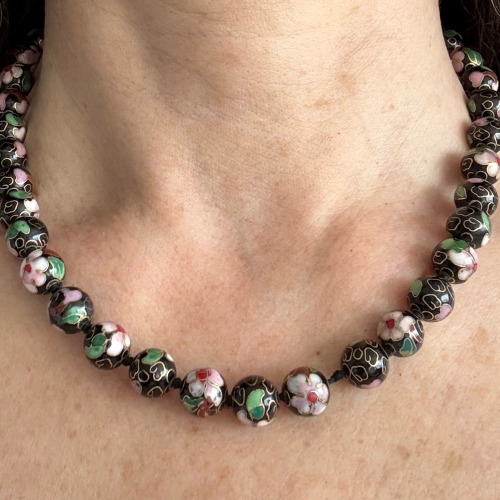 Vintage Cloisonné Chocker - Black and Pink